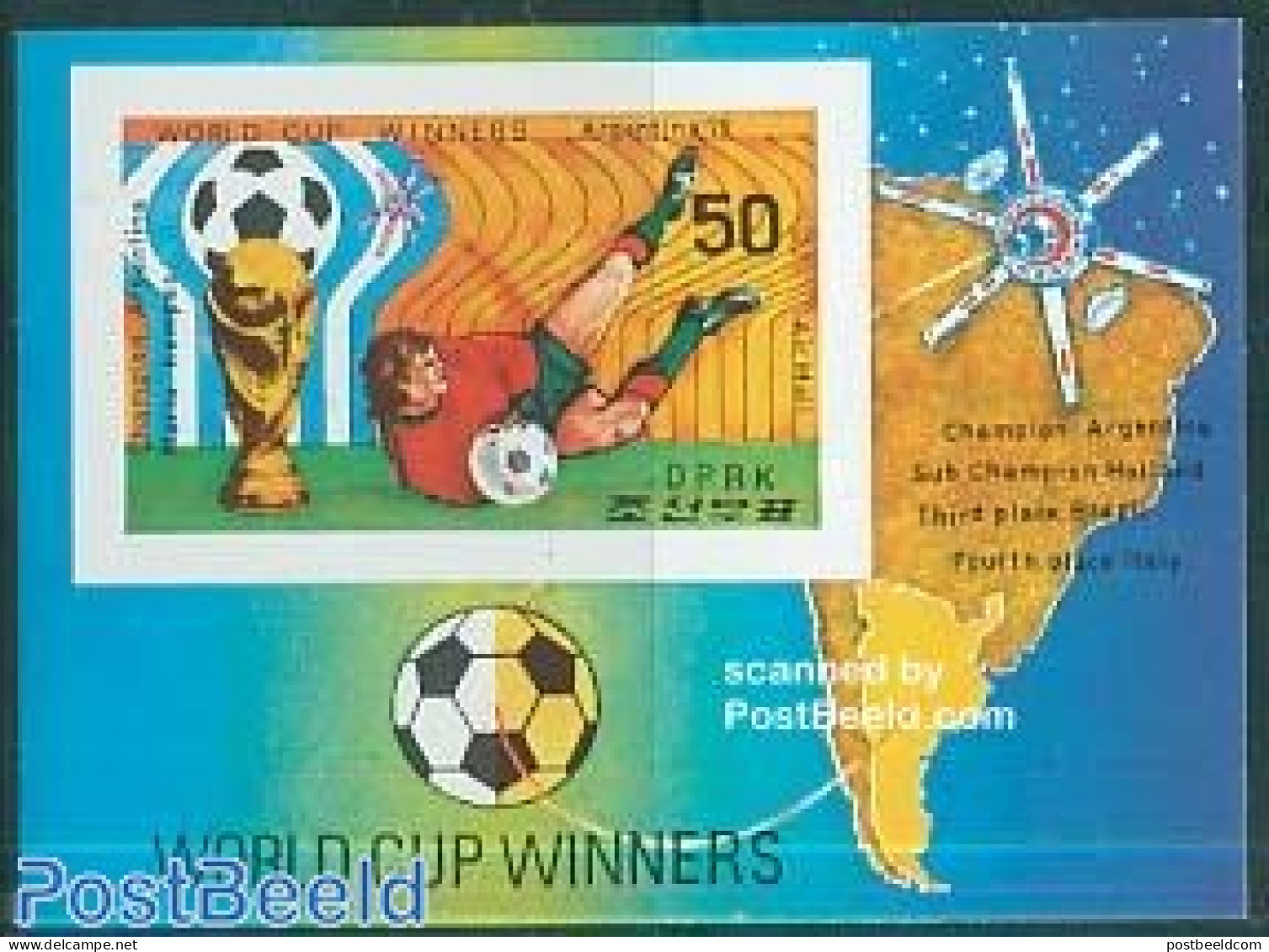 Korea, North 1978 World Cup Football S/s Imperforated, Mint NH, Sport - Transport - Football - Space Exploration - Corée Du Nord