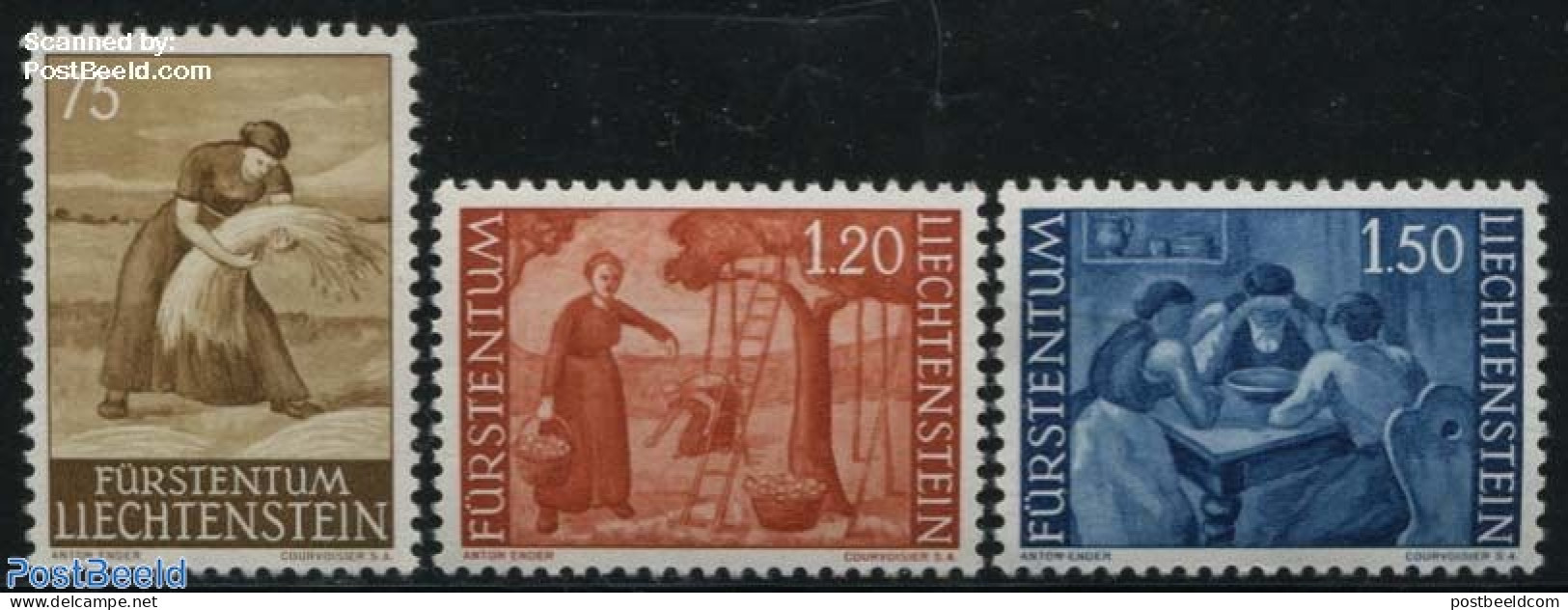 Liechtenstein 1960 Definitives 3v, Mint NH, Nature - Religion - Various - Fruit - Religion - Agriculture - Unused Stamps