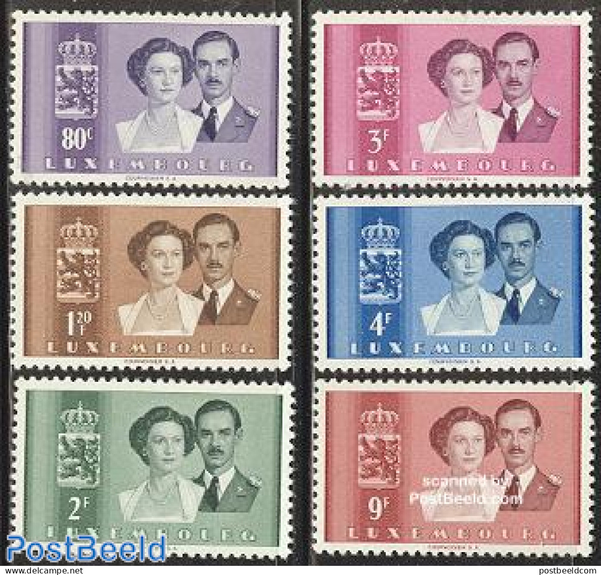 Luxemburg 1953 Royal Wedding 6v, Unused (hinged), History - Kings & Queens (Royalty) - Unused Stamps