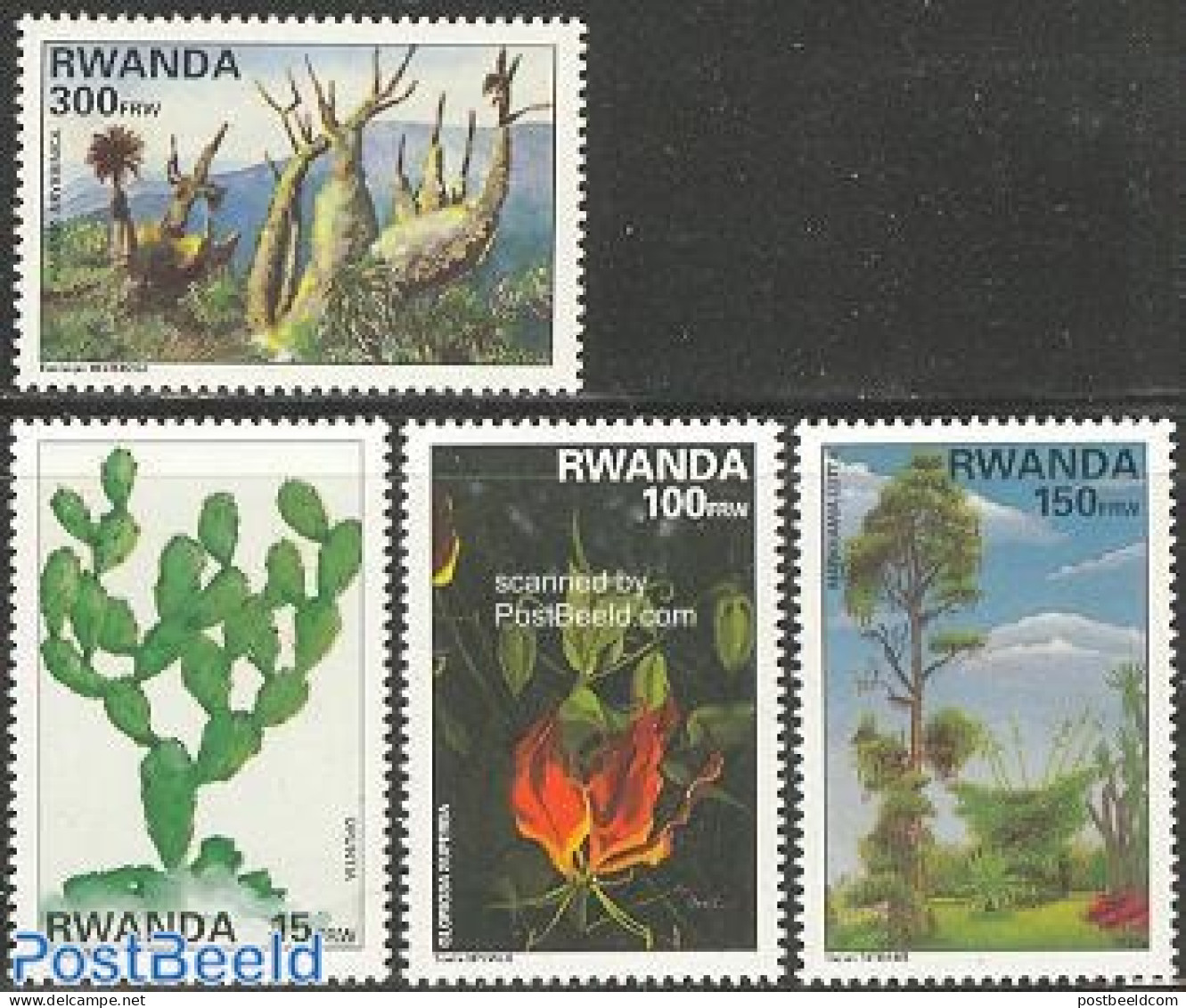 Rwanda 1995 Flora 4v, Mint NH, Nature - Cacti - Flowers & Plants - Trees & Forests - Cactus