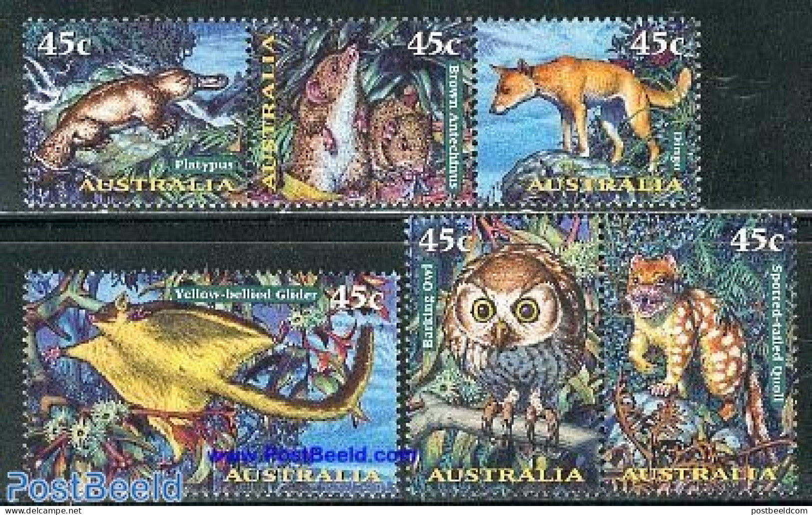 Australia 1997 Night Animals 6v ([]+[:]+[::]), Mint NH, Nature - Animals (others & Mixed) - Owls - Reptiles - Neufs