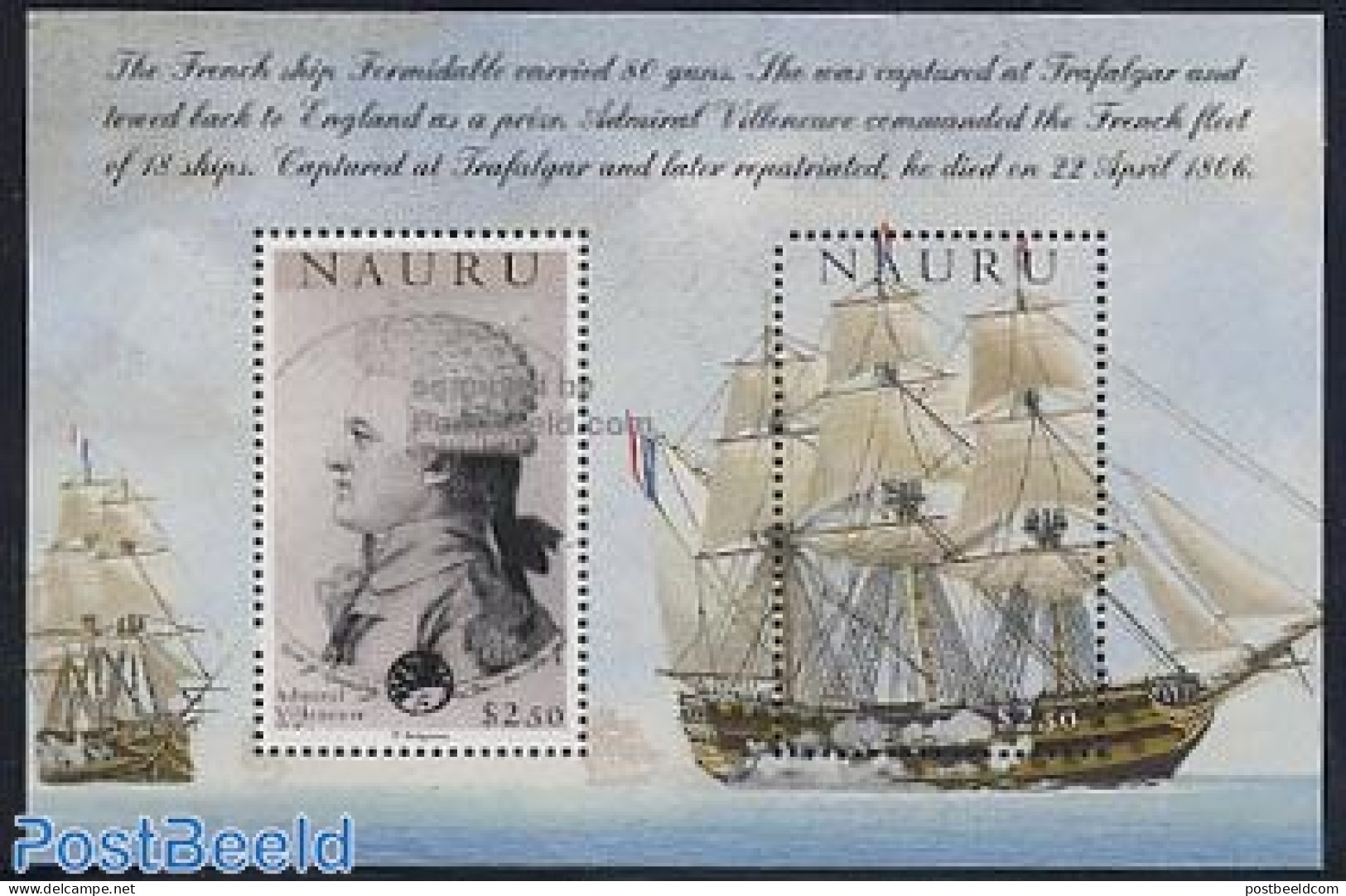 Nauru 2005 Battle Of Trafalgar S/s, Mint NH, Transport - Ships And Boats - Boten