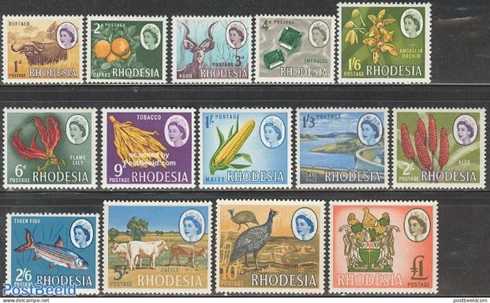 Rhodesia 1966 Definitives 14v, Mint NH, History - Nature - Coat Of Arms - Geology - Animals (others & Mixed) - Cattle .. - Poissons