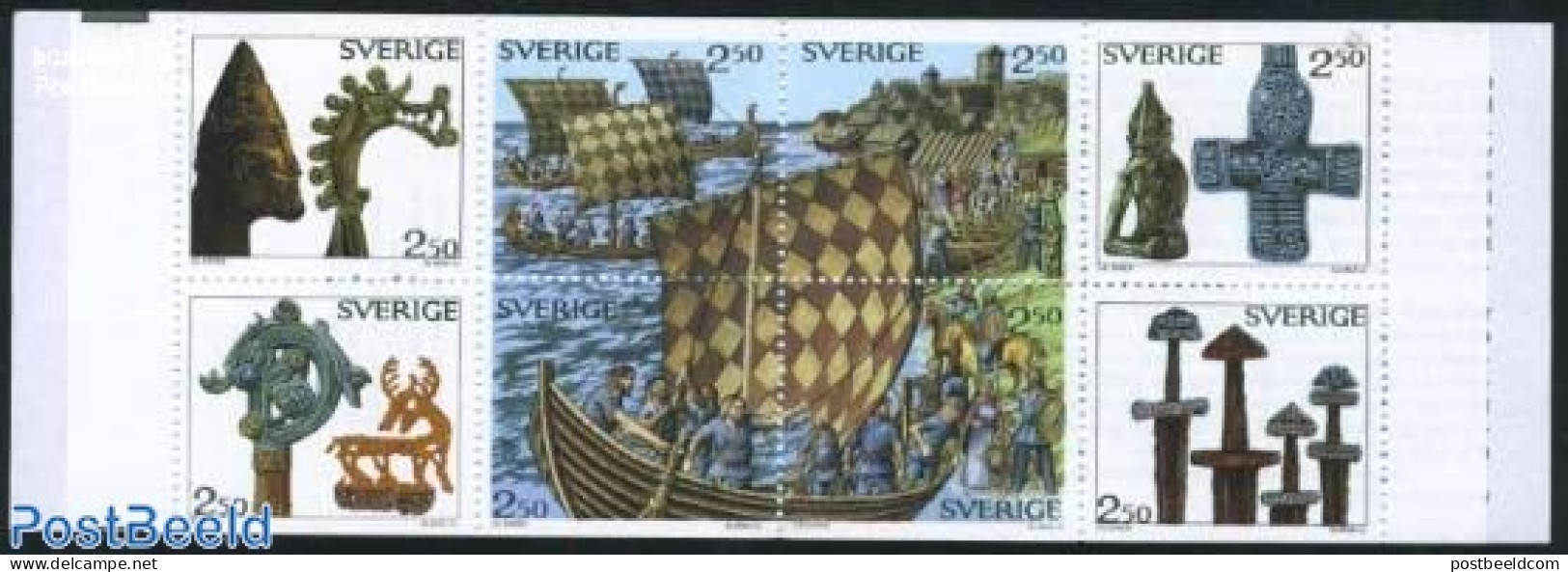 Sweden 1990 Vikings 8v In Booklet, Mint NH, Transport - Stamp Booklets - Ships And Boats - Nuevos