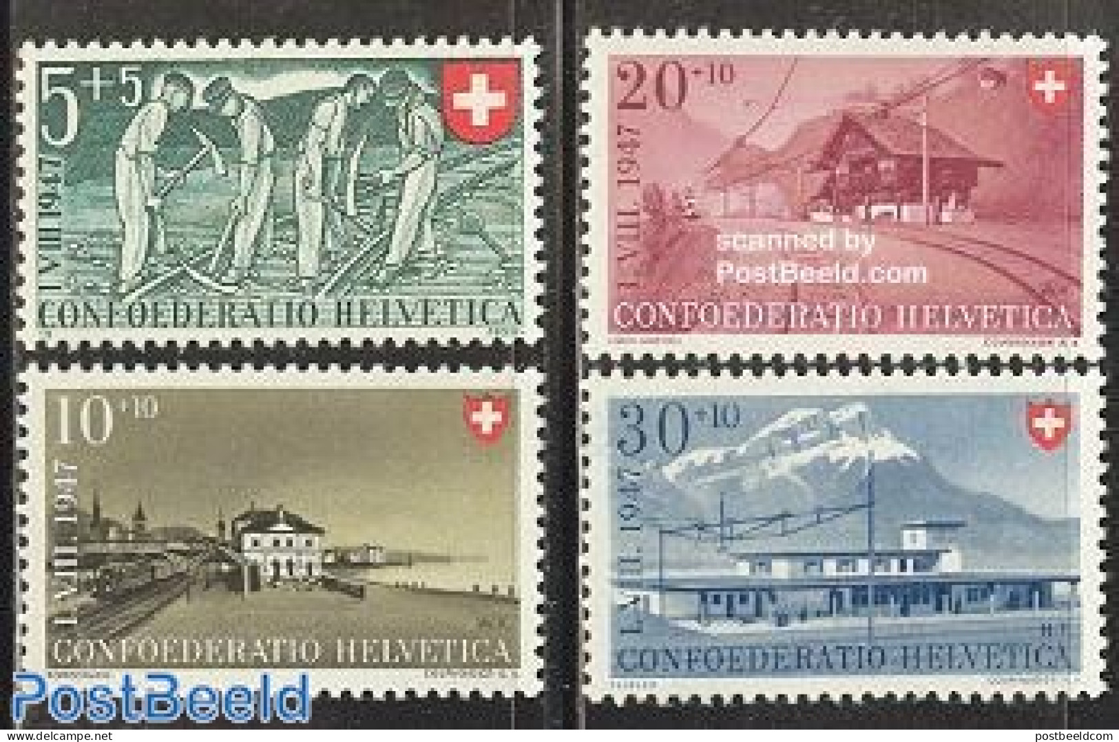Switzerland 1947 Pro Patria, Railways 4v, Mint NH, Transport - Railways - Neufs