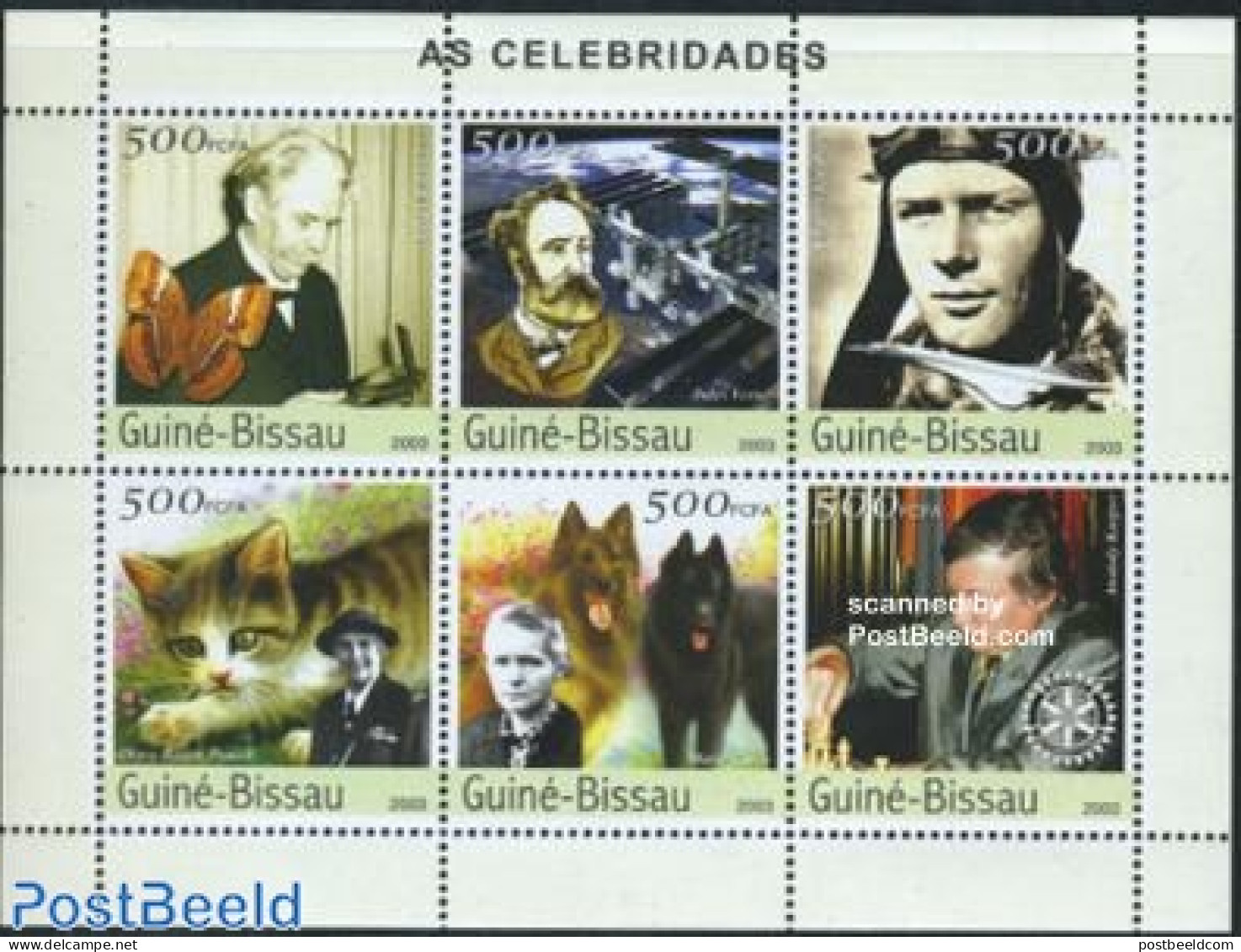Guinea Bissau 2003 Famous Persons 6v M/s, Mint NH, Nature - Sport - Transport - Various - Butterflies - Cats - Dogs - .. - Chess