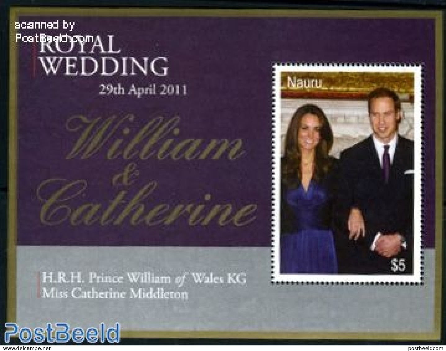 Nauru 2011 William & Kate Royal Wedding S/s, Mint NH, History - Kings & Queens (Royalty) - Royalties, Royals