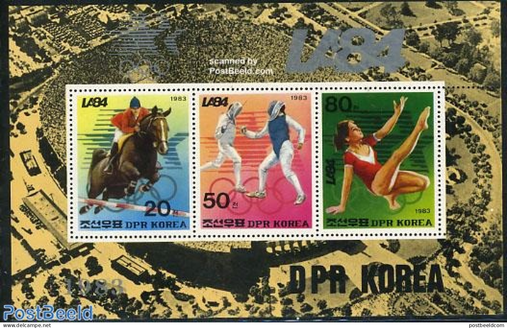 Korea, North 1983 Olympic Games 3v M/s, Mint NH, Nature - Sport - Horses - Fencing - Gymnastics - Olympic Games - Escrime