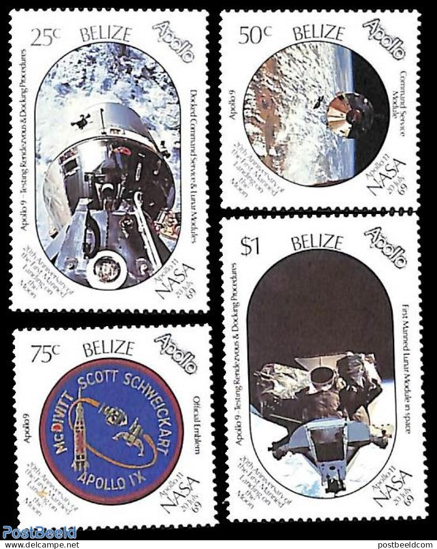 Belize/British Honduras 1989 Moonlanding 4v, Mint NH, Transport - Space Exploration - Honduras Britannique (...-1970)