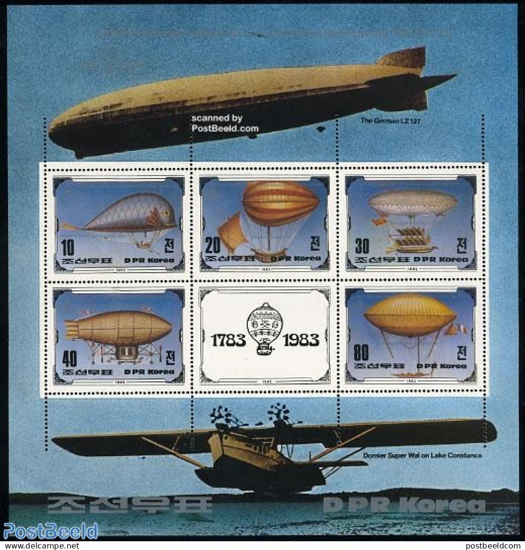 Korea, North 1982 200 Years Aviation 5v M/s, Mint NH, Transport - Balloons - Zeppelins - Montgolfières