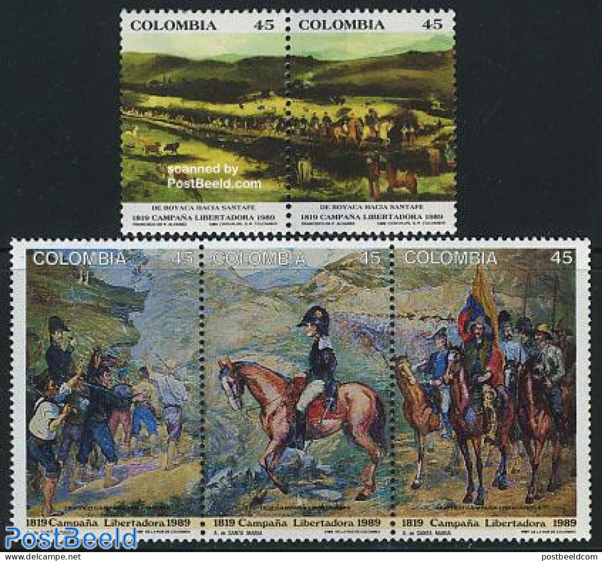 Colombia 1989 Simon Bolivar 5v ([::]+[:], Mint NH, Nature - Cattle - Horses - Art - Paintings - Kolumbien