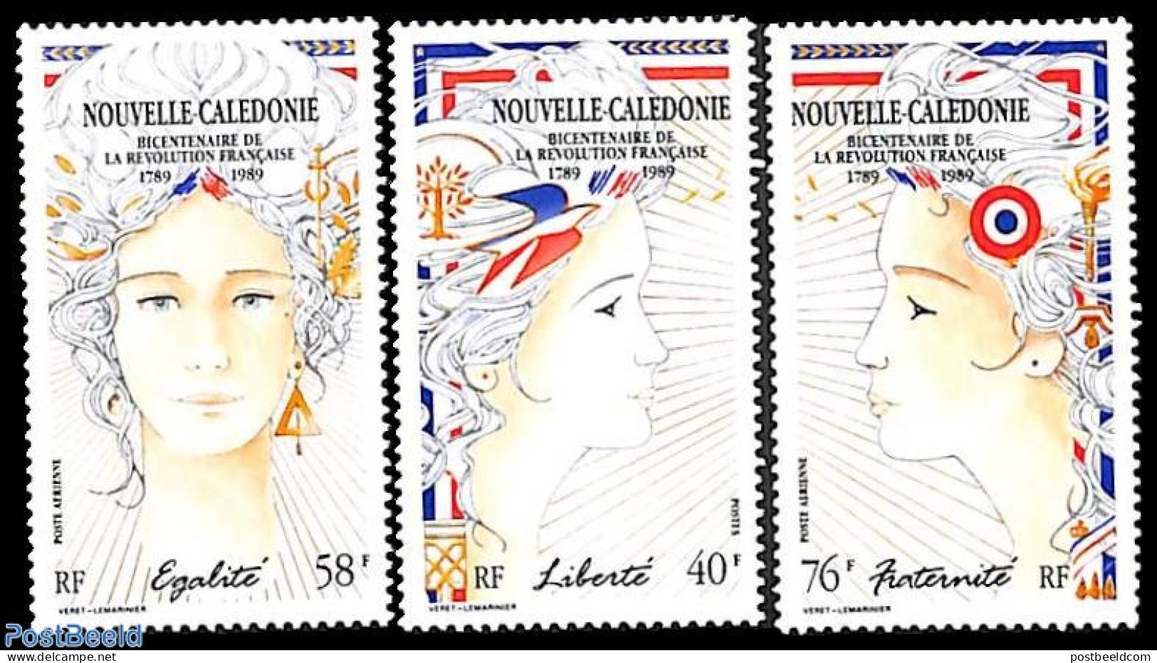New Caledonia 1989 French Revolution 3v, Mint NH, History - History - Ongebruikt