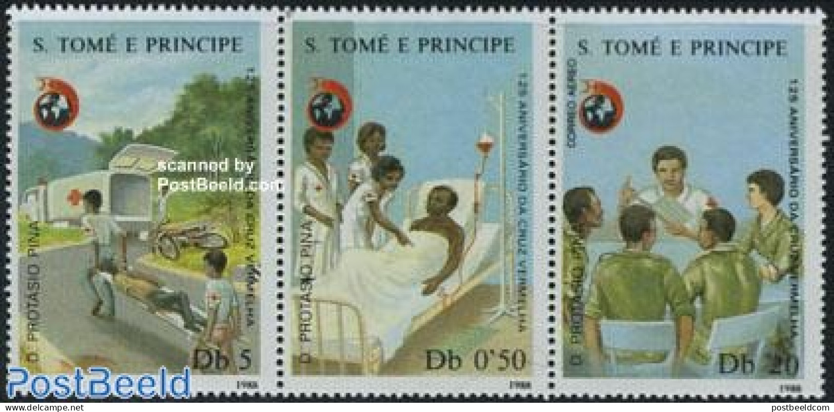 Sao Tome/Principe 1988 Red Cross 3v [::], Mint NH, Health - Transport - Red Cross - Motorcycles - Croix-Rouge