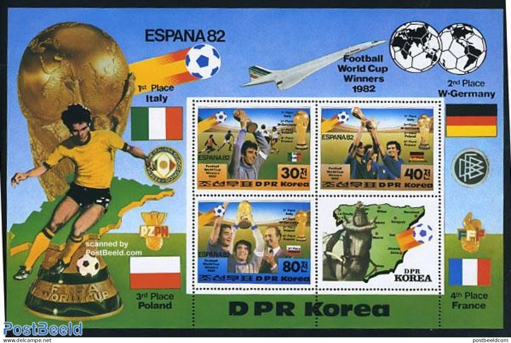 Korea, North 1982 World Cup Football Winners 3v M/s, Mint NH, Sport - Football - Korea (Noord)