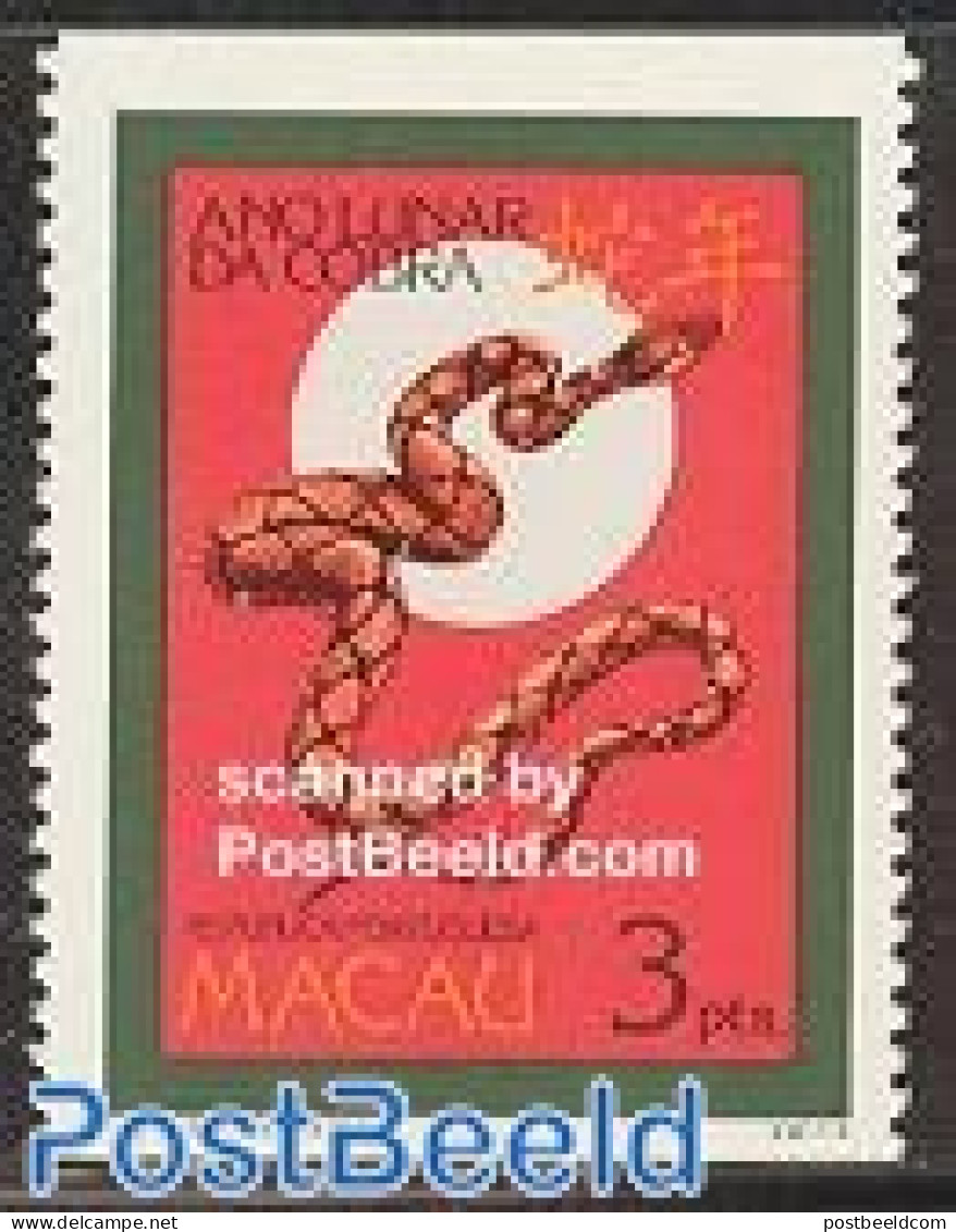 Macao 1989 Year Of The Snake 1v Coil, Mint NH, Nature - Various - Reptiles - Snakes - New Year - Neufs