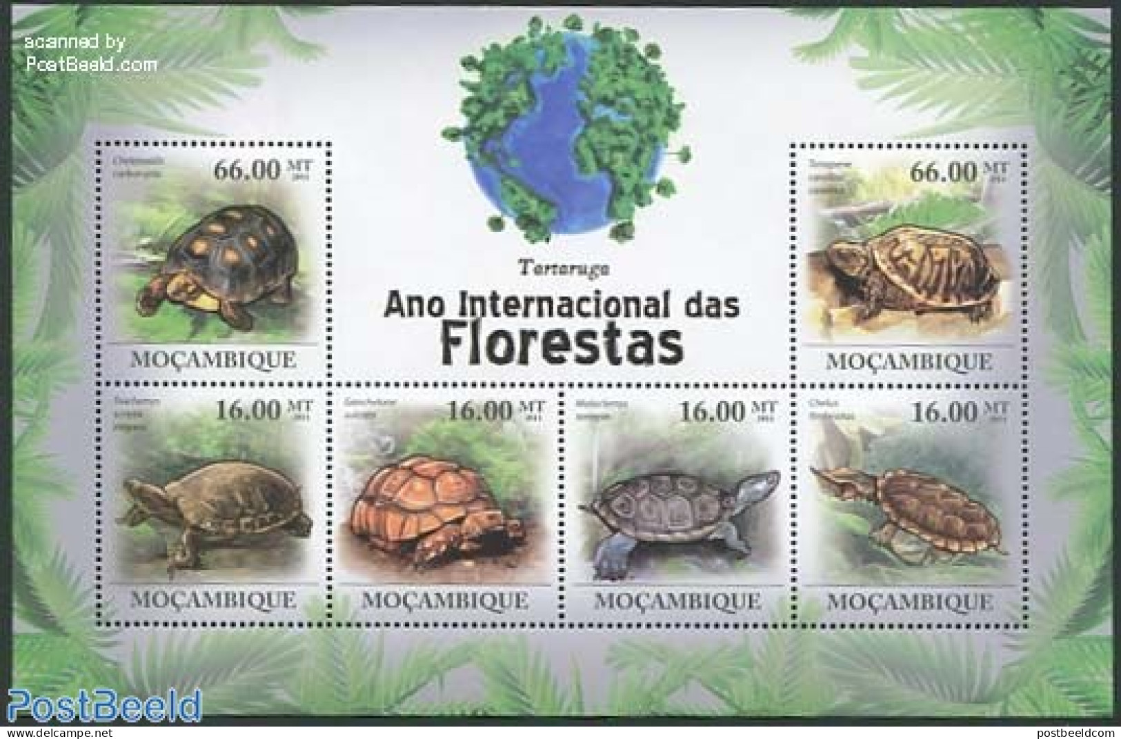 Mozambique 2011 Int. Forest Year, Turtles 6v M/s, Mint NH, Nature - Reptiles - Turtles - Mozambique