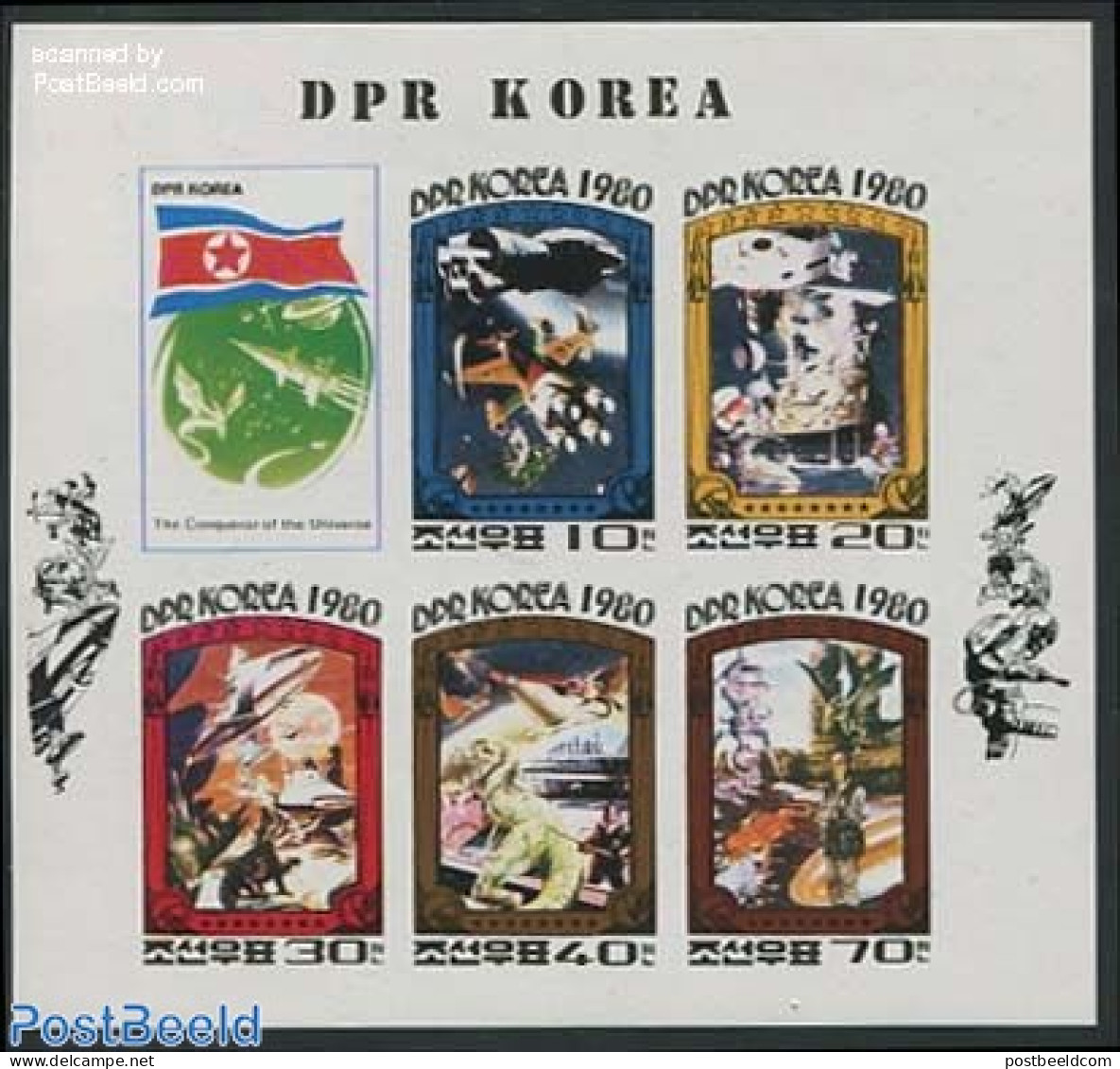 Korea, North 1980 Space Exploration 5v M/s Imperforated, Mint NH, Nature - Transport - Prehistoric Animals - Space Exp.. - Prehistorics