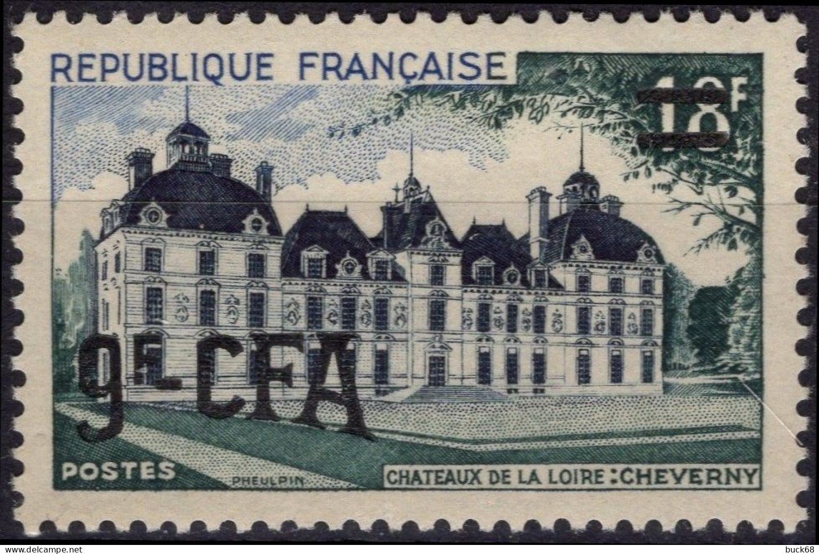 REUNION CFA Poste 316 ** MNH Château De La Loire De Cheverny Moulinsart TINTIN HERGE KUIFJE Comics 1954 (CV 14 €) - Unused Stamps