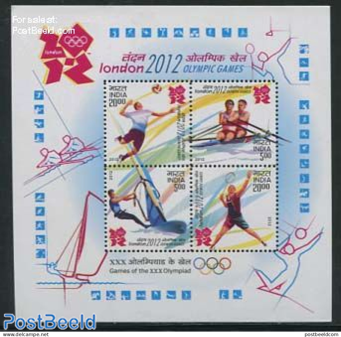 India 2012 Olympic Games London S/s, Mint NH, Sport - Handball - Kayaks & Rowing - Olympic Games - Sailing - Tennis - Unused Stamps