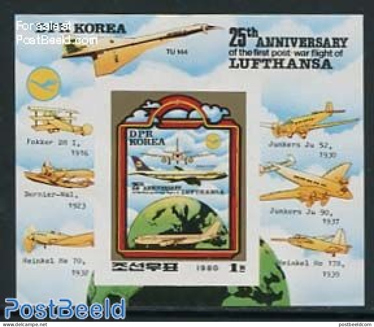 Korea, North 1980 25 Years Lufthansa S/s, Mint NH, Transport - Aircraft & Aviation - Avions