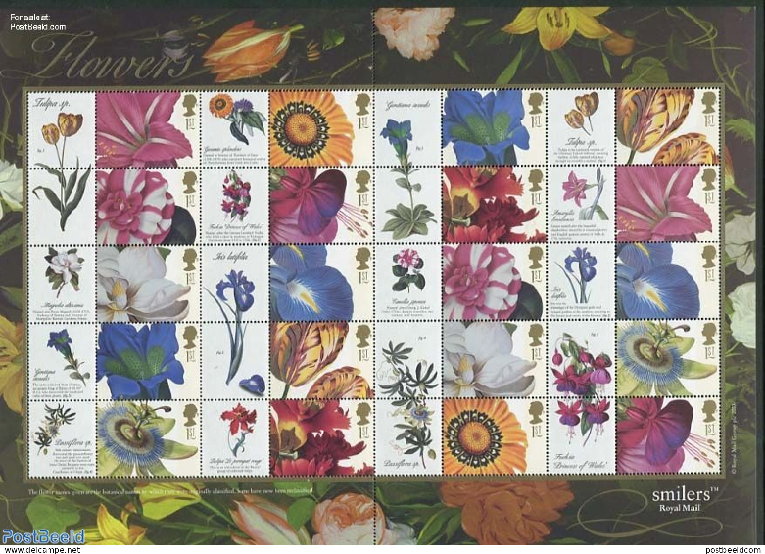 Great Britain 2003 Label Sheet, Flower Paintings, Mint NH, Nature - Flowers & Plants - Ungebraucht