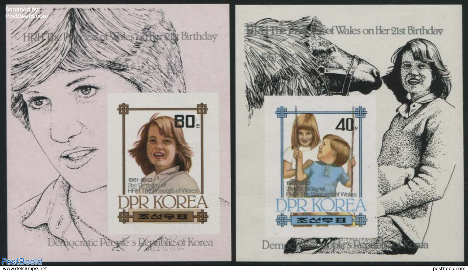Korea, North 1982 Diana 21st Birthday 2 S/s, Imperforated, Mint NH, History - Charles & Diana - Kings & Queens (Royalty) - Koniklijke Families