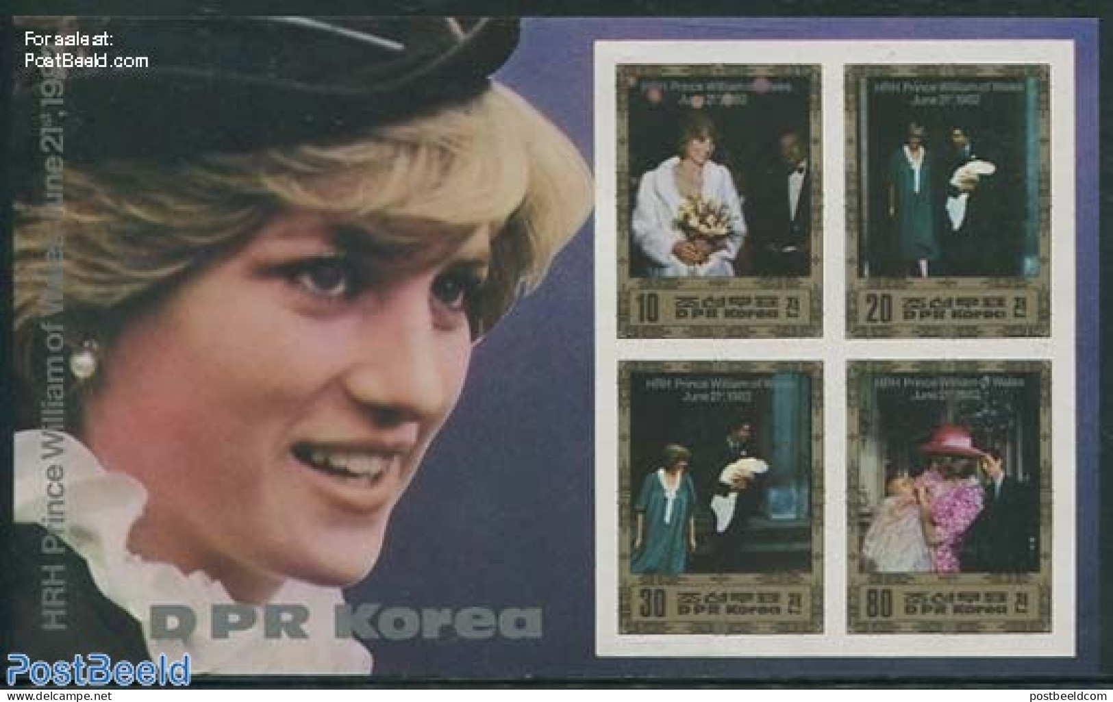 Korea, North 1982 Birth Of William 4v M/s, Imperforated, Mint NH, History - Charles & Diana - Kings & Queens (Royalty) - Familles Royales