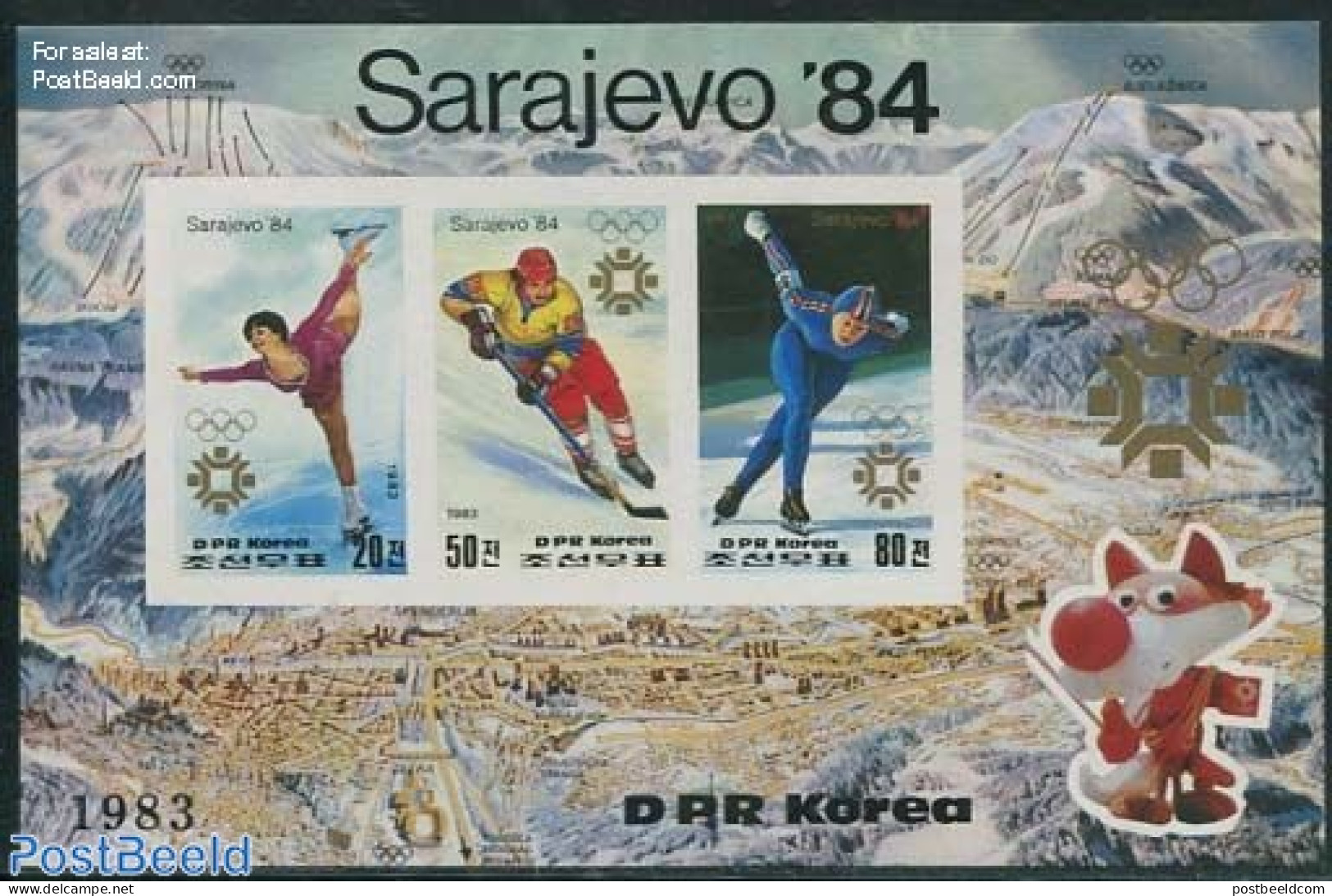 Korea, North 1983 Sarajevo Winter Olympics 3v M/s, Imperforated, Mint NH, Sport - Skating - Korea, North