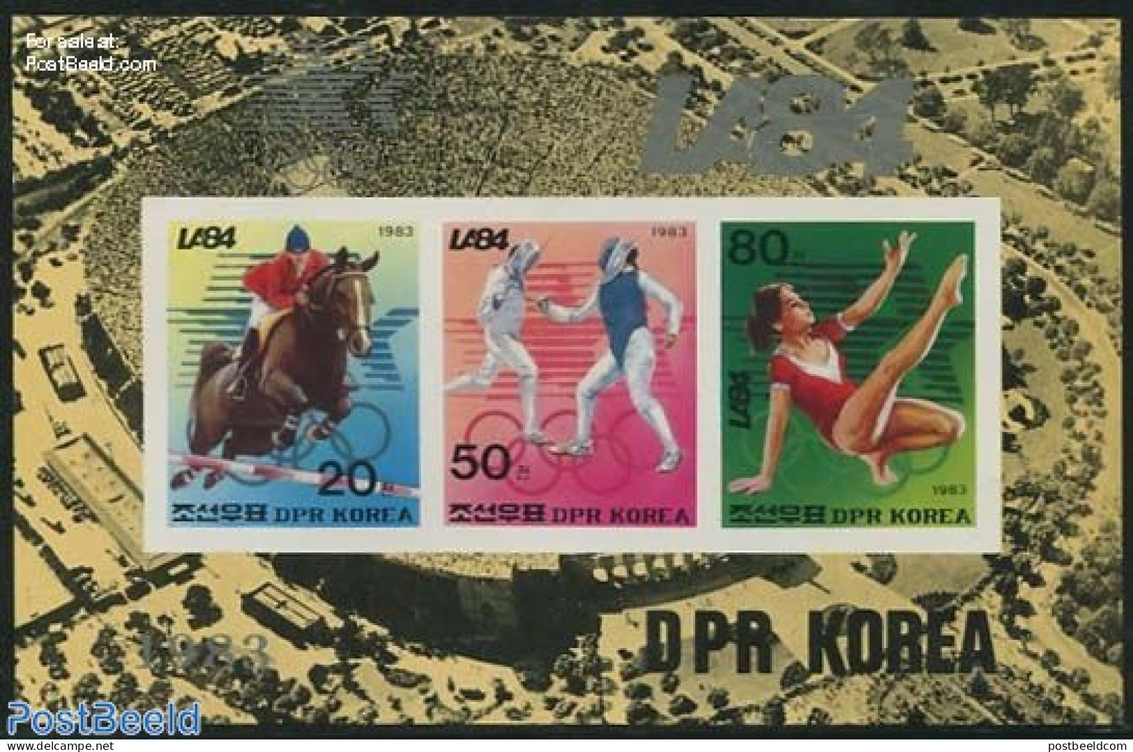 Korea, North 1983 Olympic Games, LA 1984 S/s, Imperforated, Mint NH, Nature - Sport - Horses - Fencing - Gymnastics - .. - Fencing