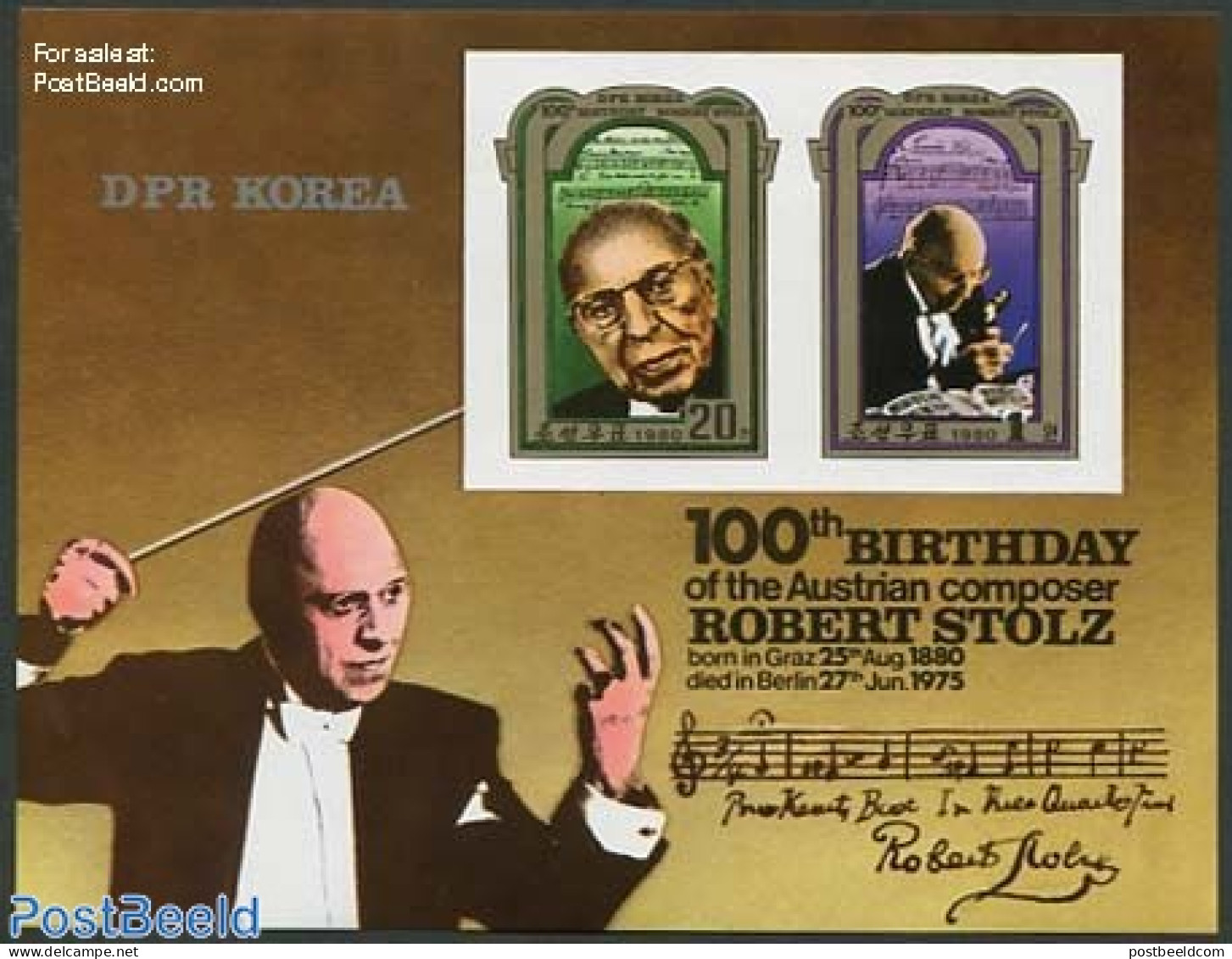 Korea, North 1980 Robert Stolz 2v M/s, Imperforated, Mint NH, Performance Art - Music - Musique