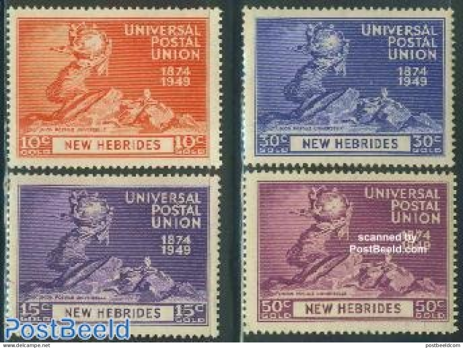 New Hebrides 1949 75 Years UPU 4v E, Unused (hinged), Transport - U.P.U. - Railways - Ships And Boats - Unused Stamps