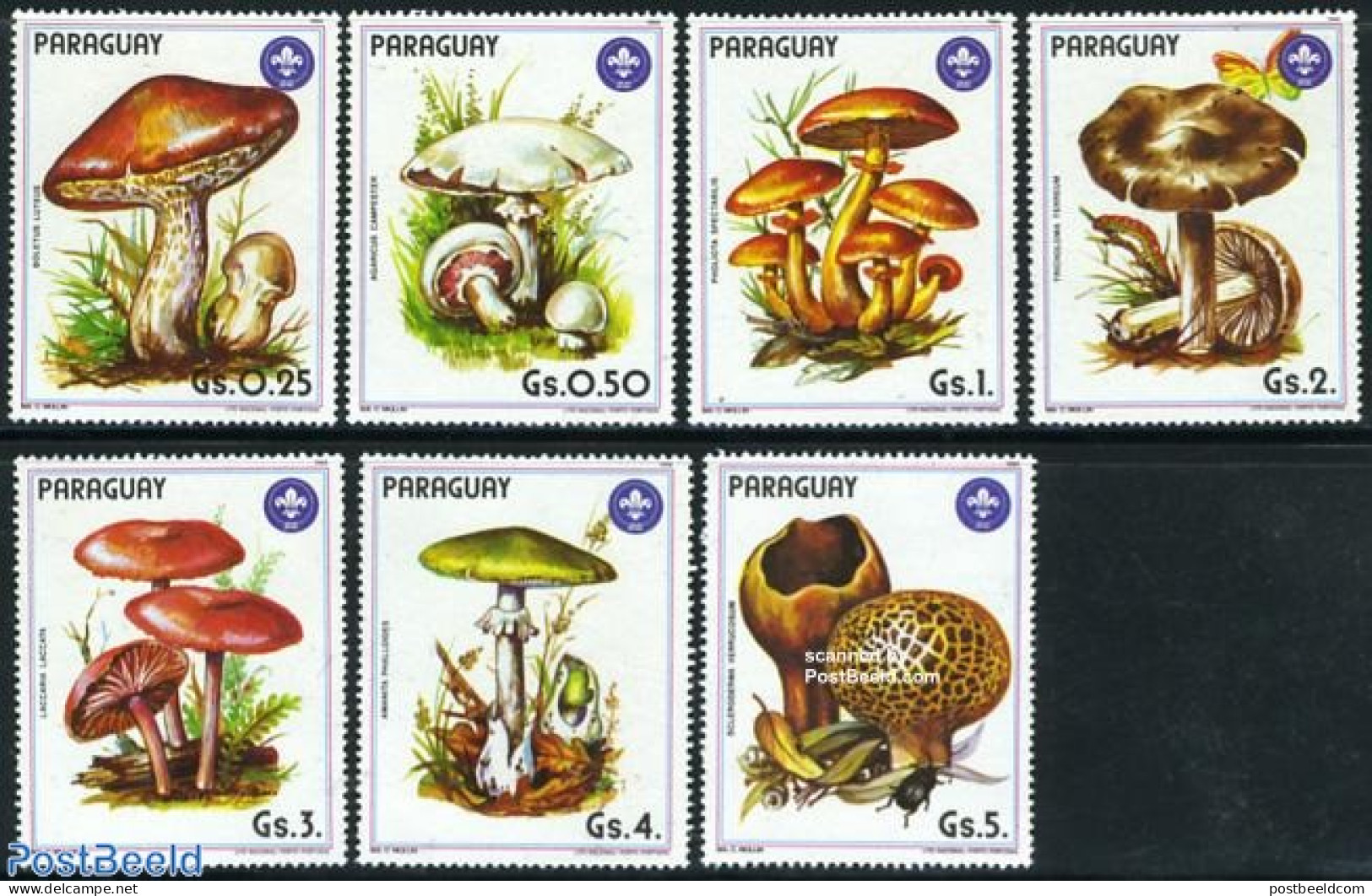 Paraguay 1985 Scouting, Mushrooms 7v, Mint NH, Nature - Sport - Mushrooms - Scouting - Mushrooms