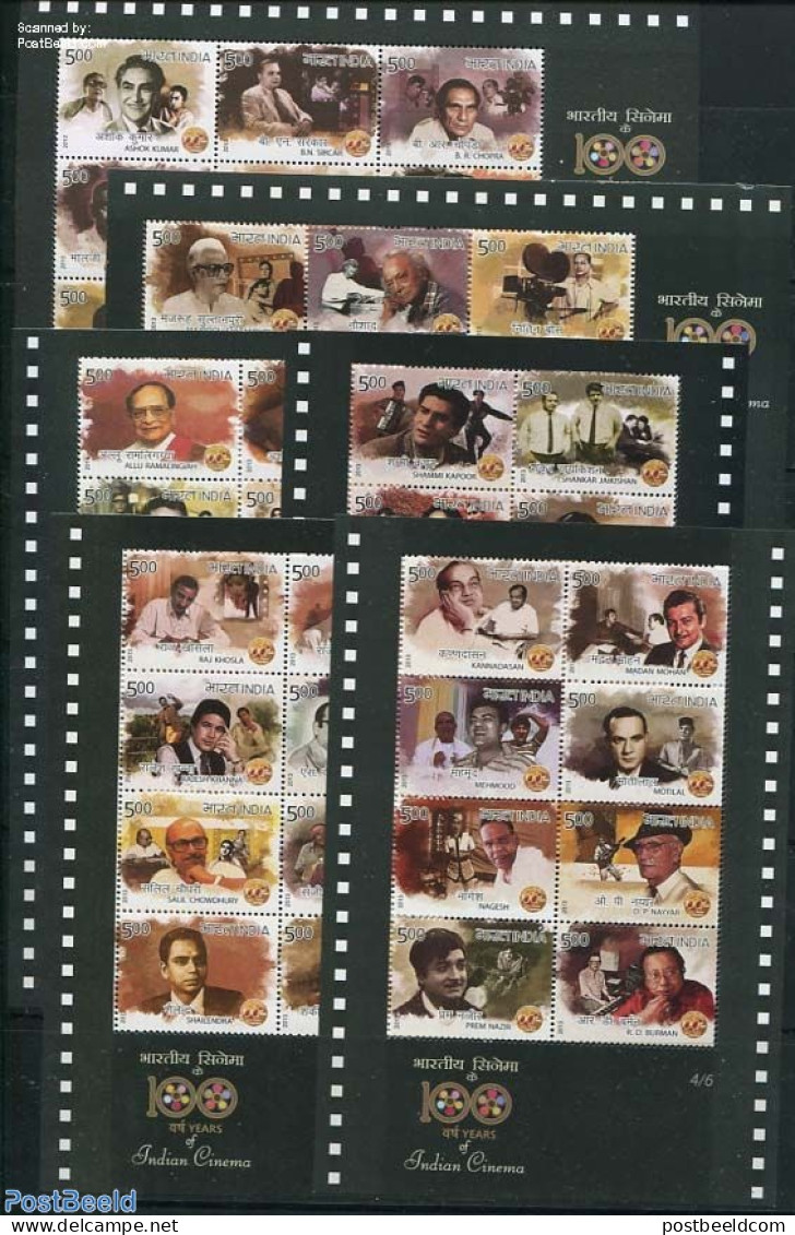 India 2013 100 Years Film 6 S/s, Mint NH, Performance Art - Film - Movie Stars - Unused Stamps