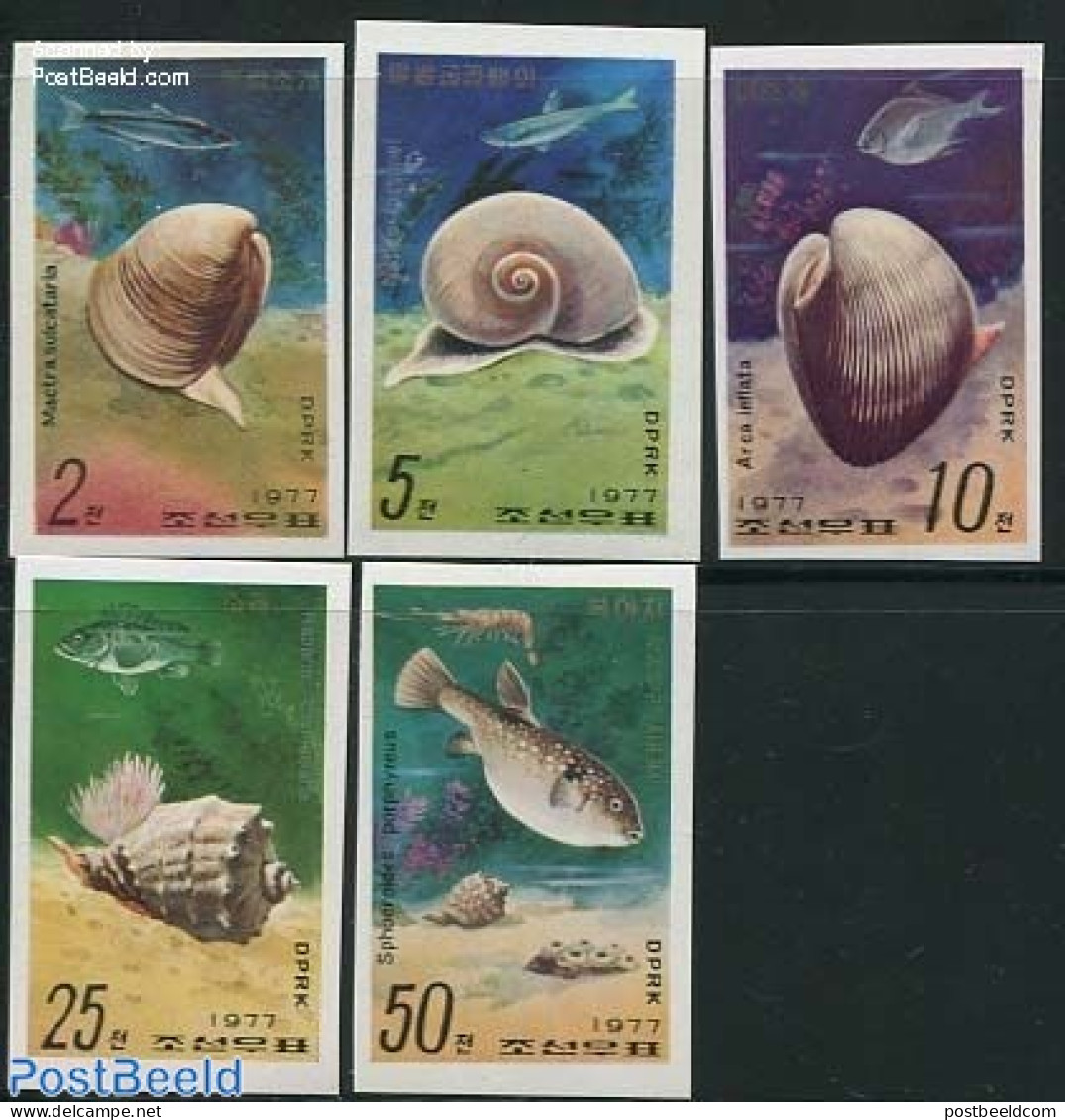 Korea, North 1977 Marine Life 5v, Imperforated, Mint NH, Nature - Fish - Shells & Crustaceans - Poissons