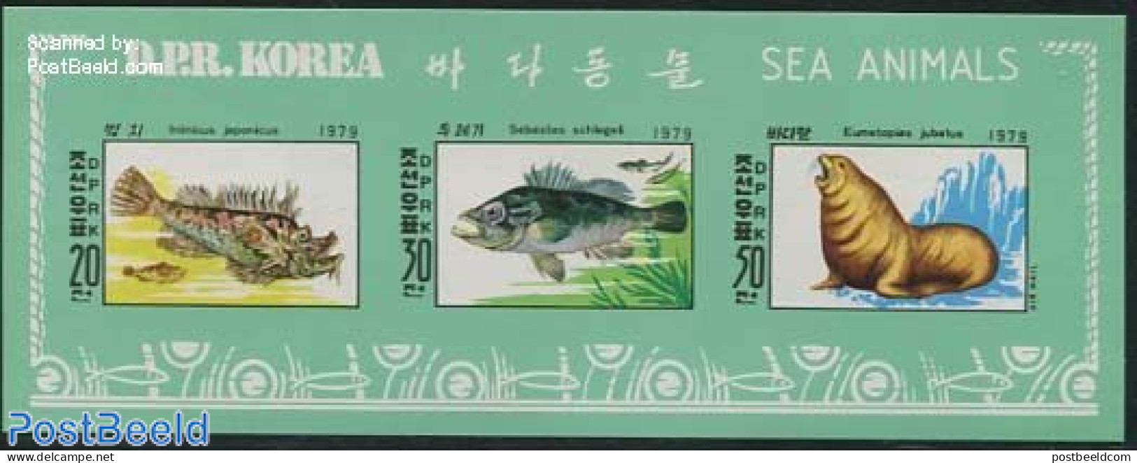 Korea, North 1979 Sea Animals 3v M/s, Imperforated, Mint NH, Nature - Fish - Sea Mammals - Poissons