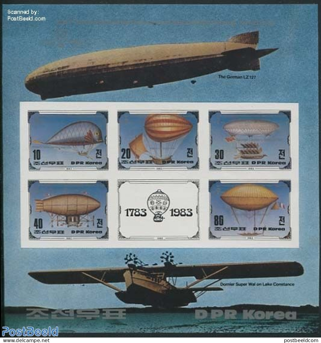 Korea, North 1982 200 Years Aviation 5v M/s, Imperforated, Mint NH, Transport - Balloons - Zeppelins - Montgolfières