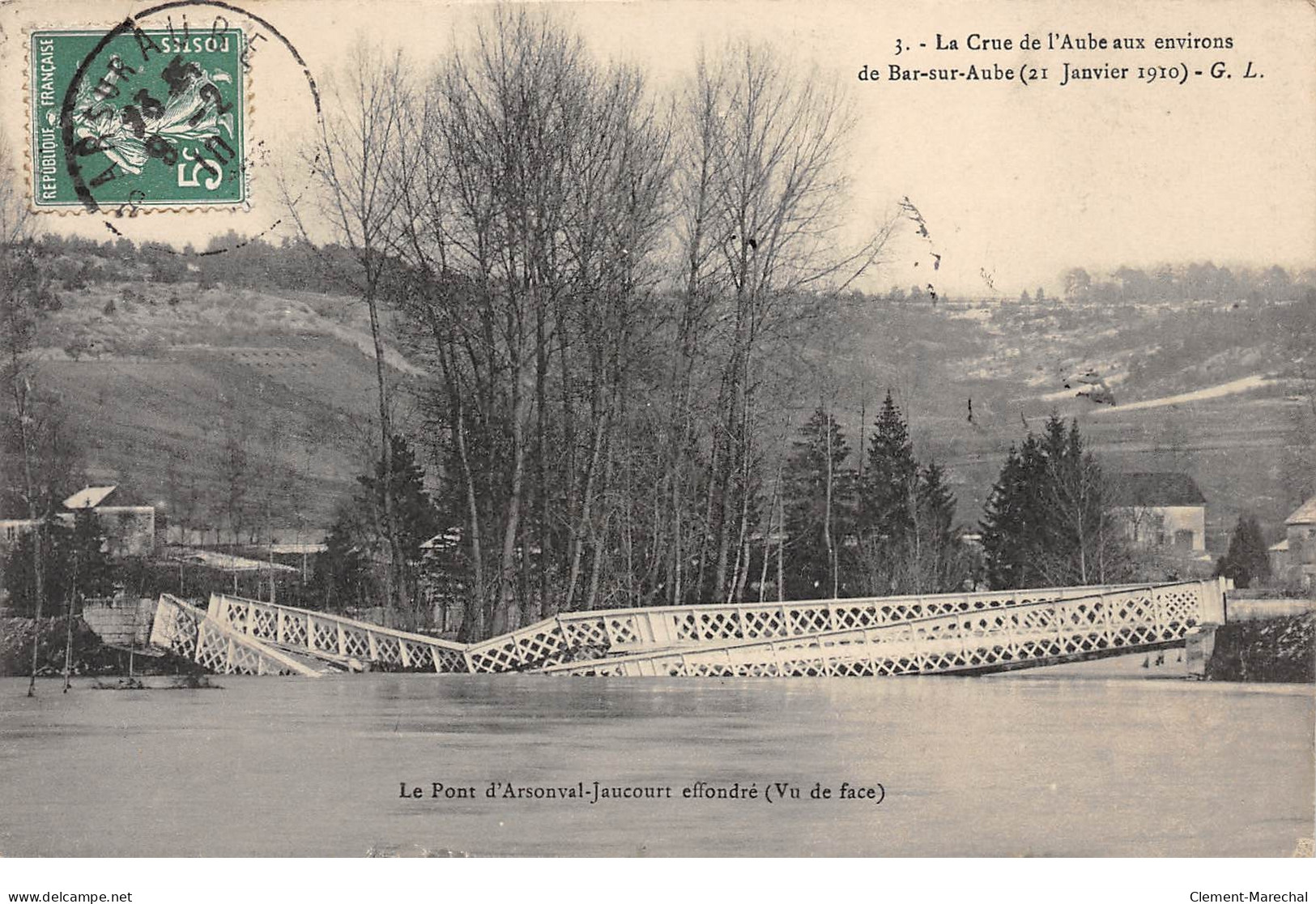 La Crue De L'Aube 21 Janvier 1910 - Le Pont D'ARSONVAL JAUCOURT Effondré - Très Bon état - Bar-sur-Aube