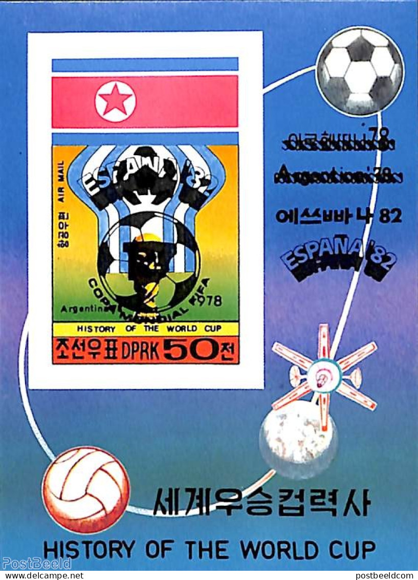 Korea, North 1981 World Cup Football Spain S/s, Overprint, Imperforated, Mint NH, Sport - Transport - Football - Space.. - Korea, North