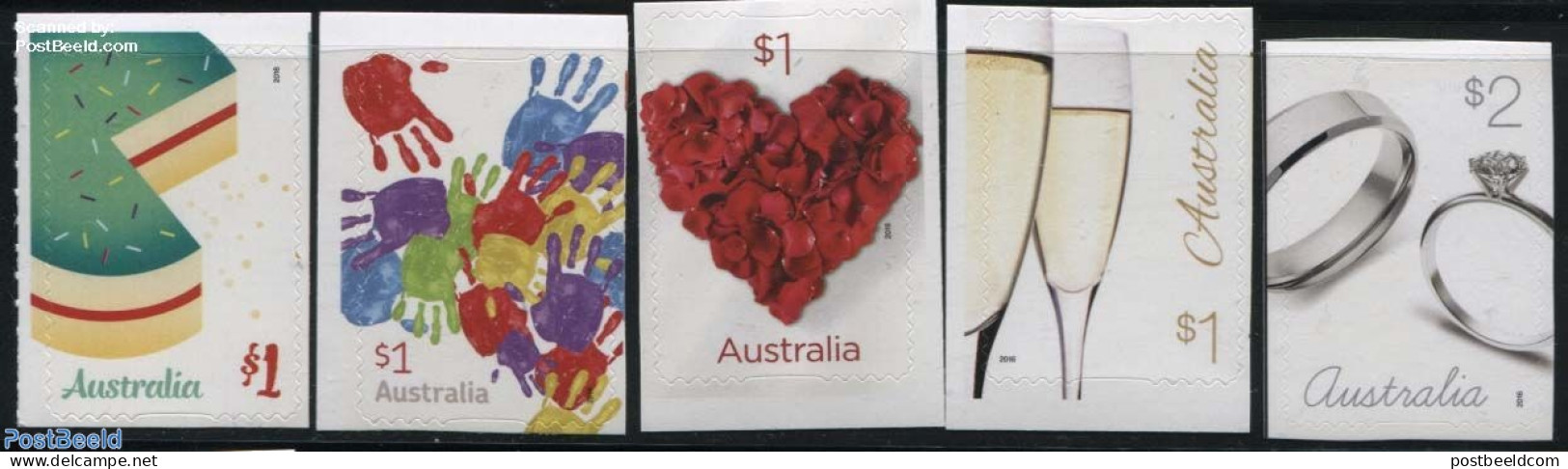 Australia 2016 Love To Celebrate 5v S-a, Mint NH, Health - Various - Food & Drink - Greetings & Wishing Stamps - Nuevos
