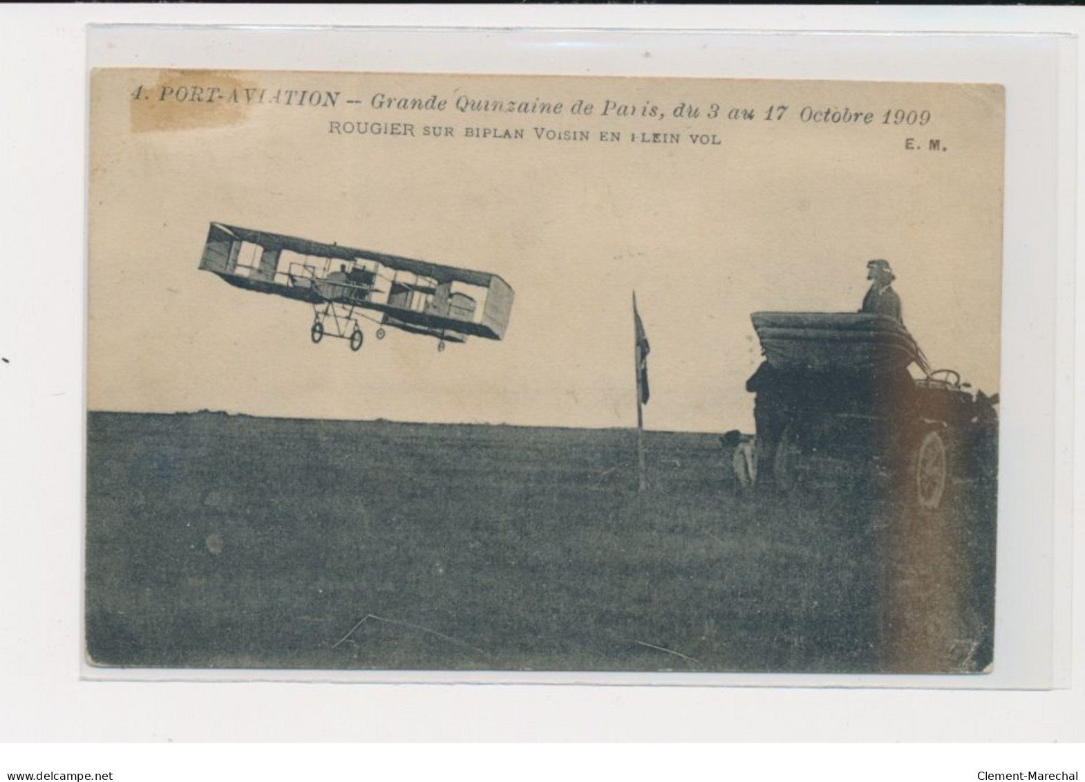 JUVISY - Port-Aviation - Grande Quinzaine De Paris 1909 - Rougier Sur Biplan Voisin En Plein Vol - état - Juvisy-sur-Orge