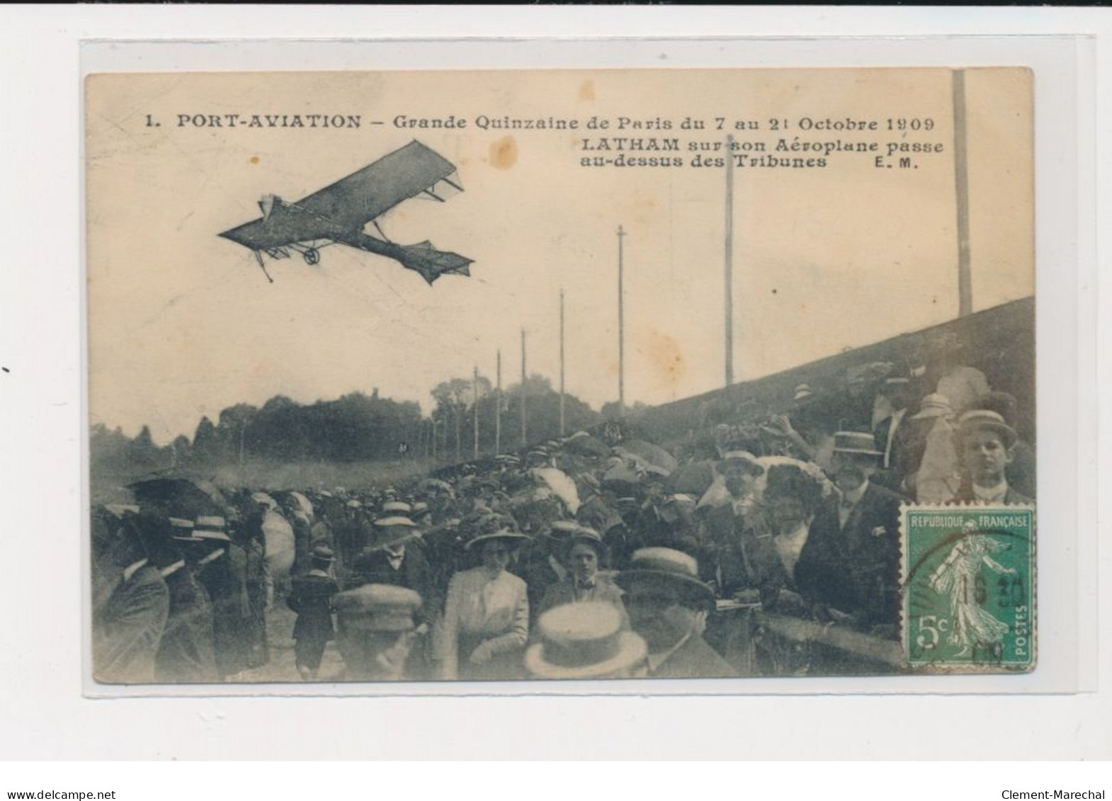 JUVISY - Port-Aviation - Grande Quinzaine De Paris 1909 - Latham Sur Son Aéroplane Au Dessus Des Tribunes - état - Juvisy-sur-Orge