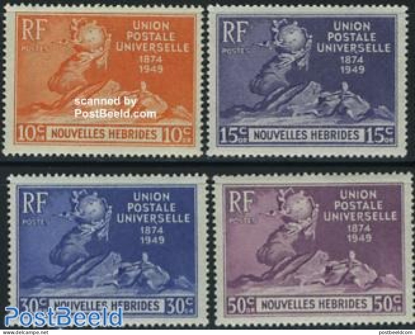 New Hebrides 1949 75 Years UPU 4v F, Unused (hinged), Transport - U.P.U. - Railways - Ships And Boats - Ongebruikt