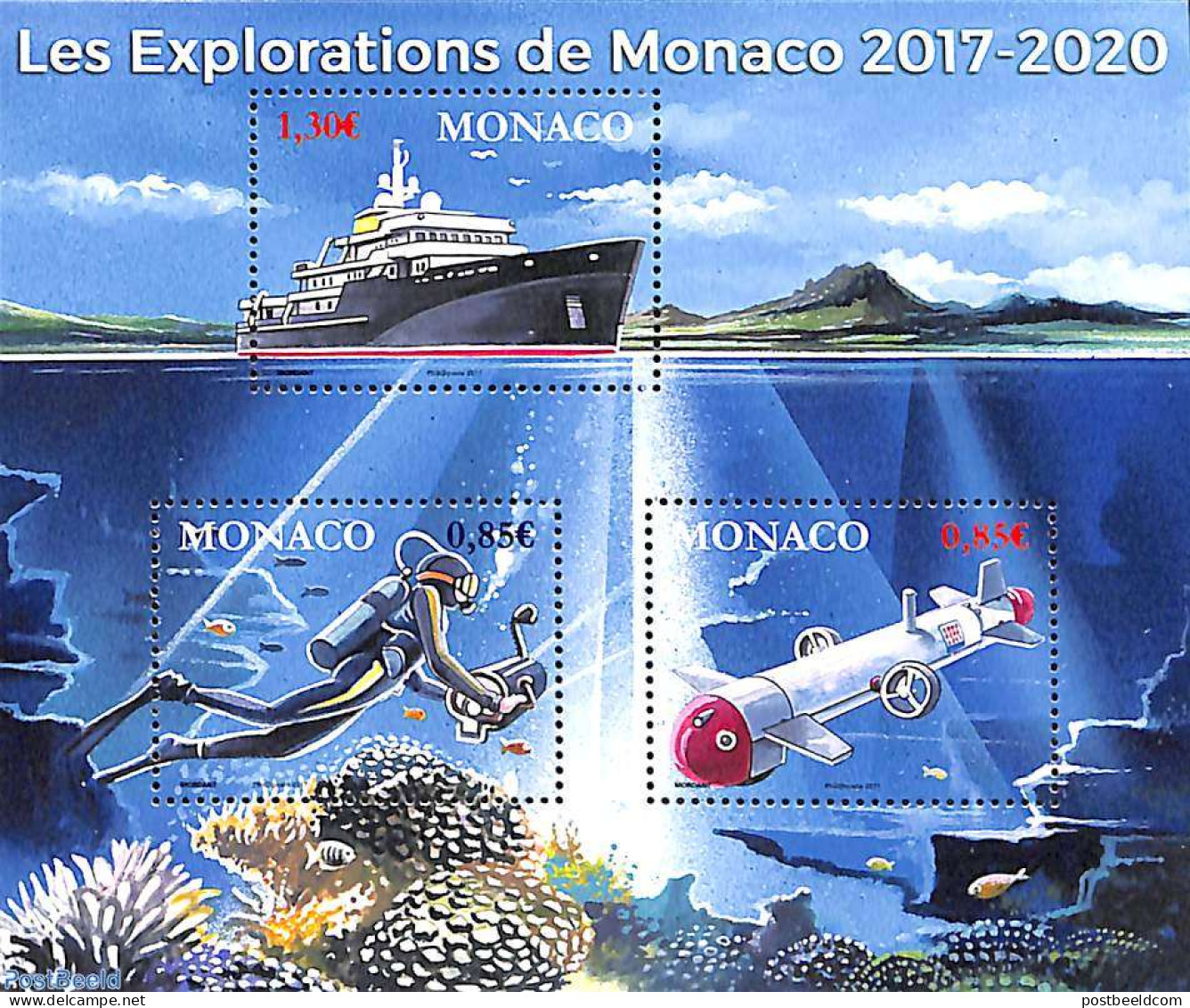 Monaco 2017 Explorations S/s, Mint NH, Nature - Transport - Ducks - Ships And Boats - Unused Stamps