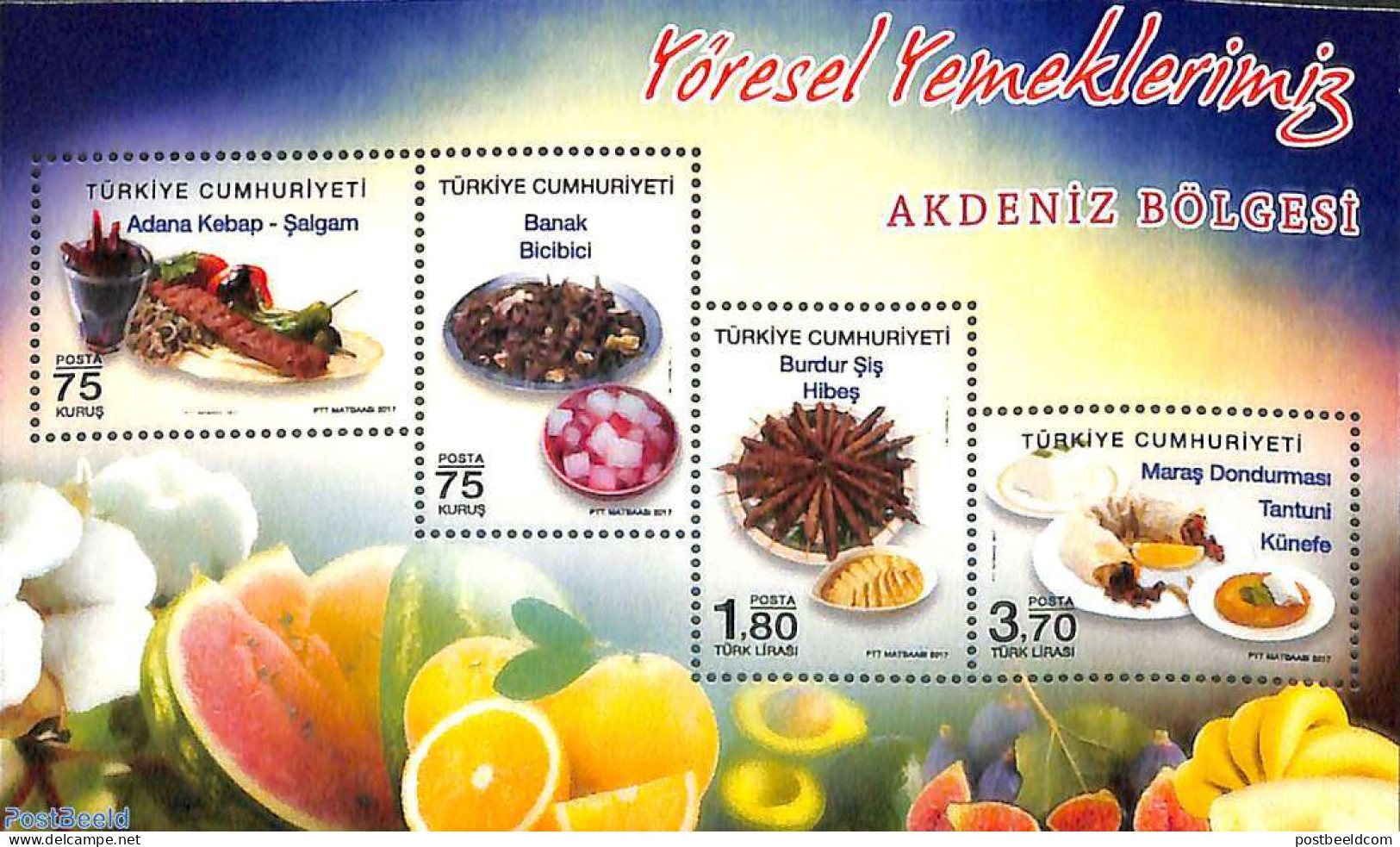 Türkiye 2017 Food From Mediterranian Region S/s, Mint NH, Health - Food & Drink - Other & Unclassified