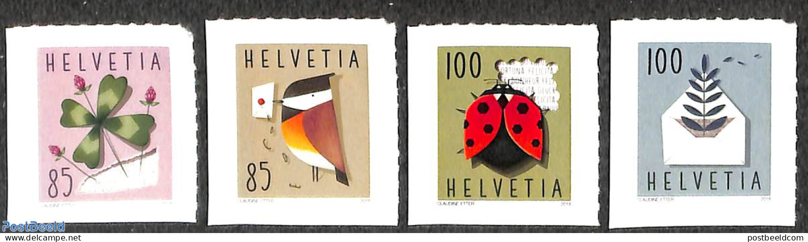 Switzerland 2018 Greeting And Wishing Stamps 4v S-a, Mint NH, Nature - Various - Birds - Insects - Greetings & Wishing.. - Unused Stamps