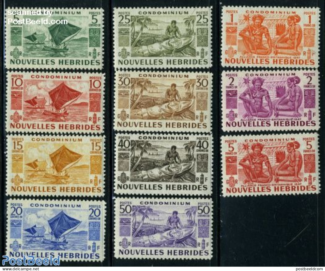 New Hebrides 1953 Definitives 11v F, Unused (hinged), History - Transport - Ships And Boats - Unused Stamps