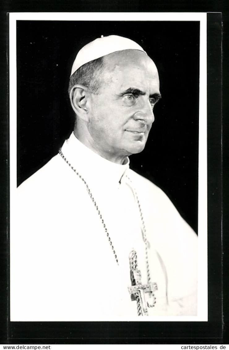 AK Portrait Von Papst Paul VI. Mit Kreuzkette  - Päpste