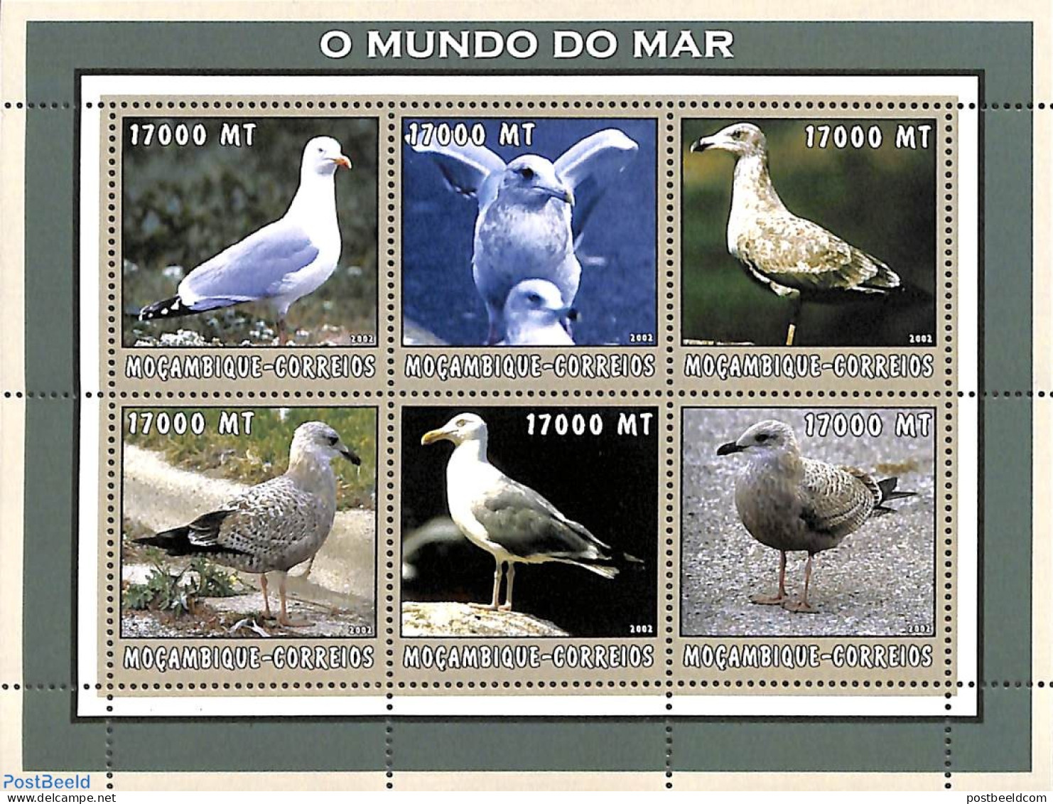Mozambique 2002 Seagull 6v M/s, Mint NH, Nature - Birds - Mozambico