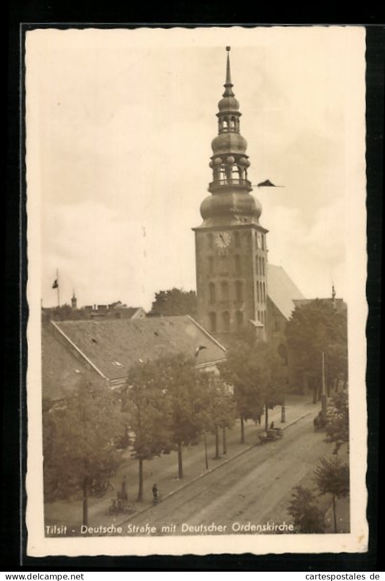 AK Tilsit, Deutsche Strasse Mit Deutscher Ordenskirche  - Ostpreussen