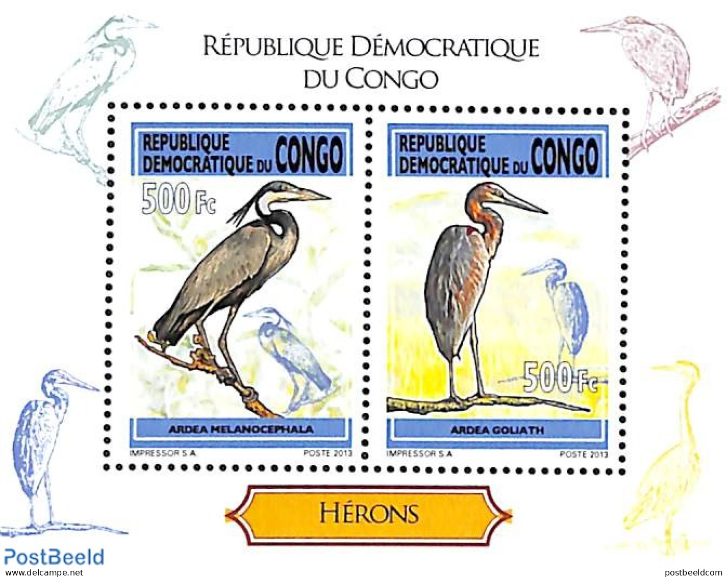 Congo Dem. Republic, (zaire) 2013 Herons 2v M/s, Mint NH, Nature - Birds - Andere & Zonder Classificatie